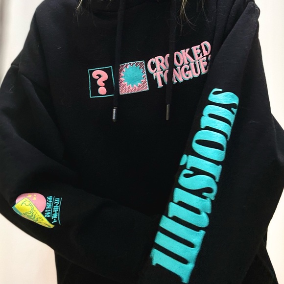 Black, Retro Crooked Tongues Men’s Medium Hoodie - Picture 9 of 16